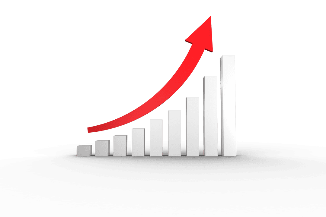 Transparent Bar Chart with Upward Red Arrow for Success