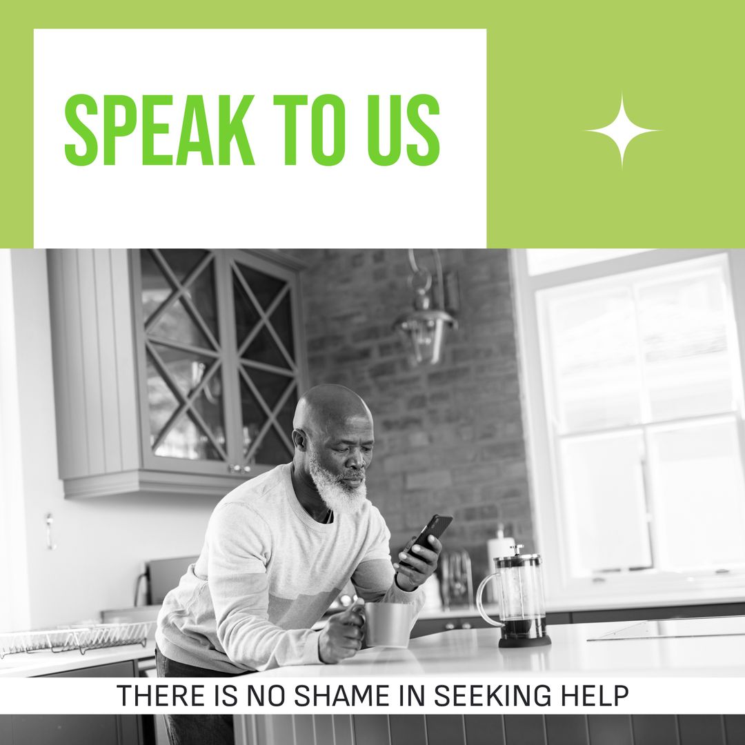 Senior African American Man Seeking Help Sip Beverage