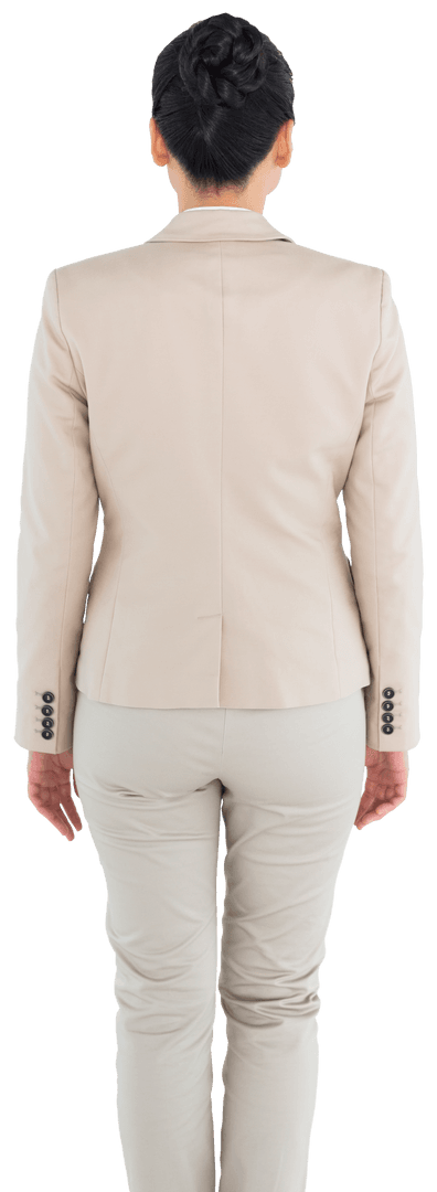 Transparent Image of Asian Businesswoman in Beige Suit Facing Backwards