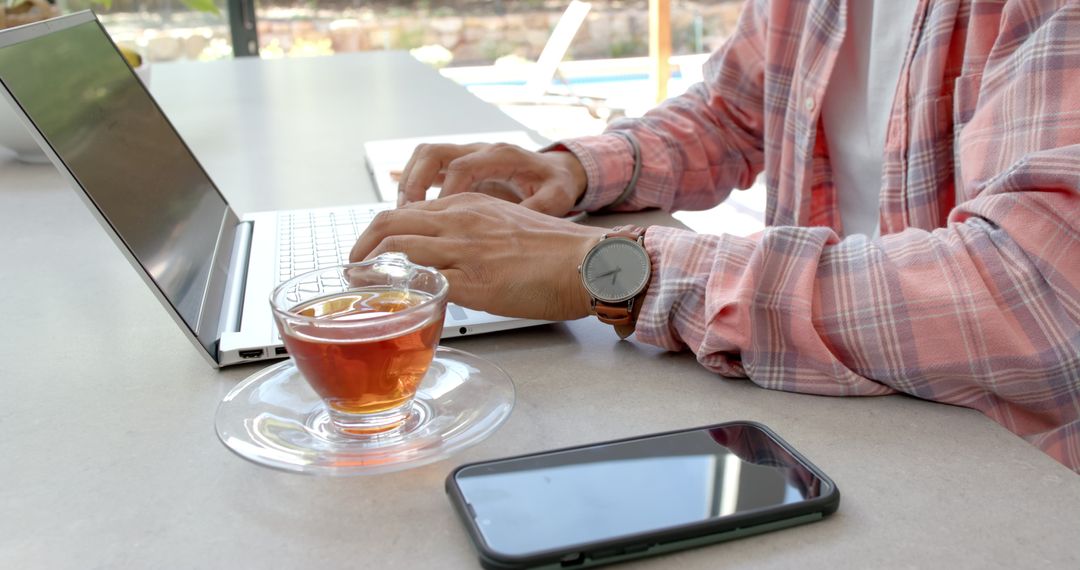 Productive Remote Working with Tea Break in Home Office