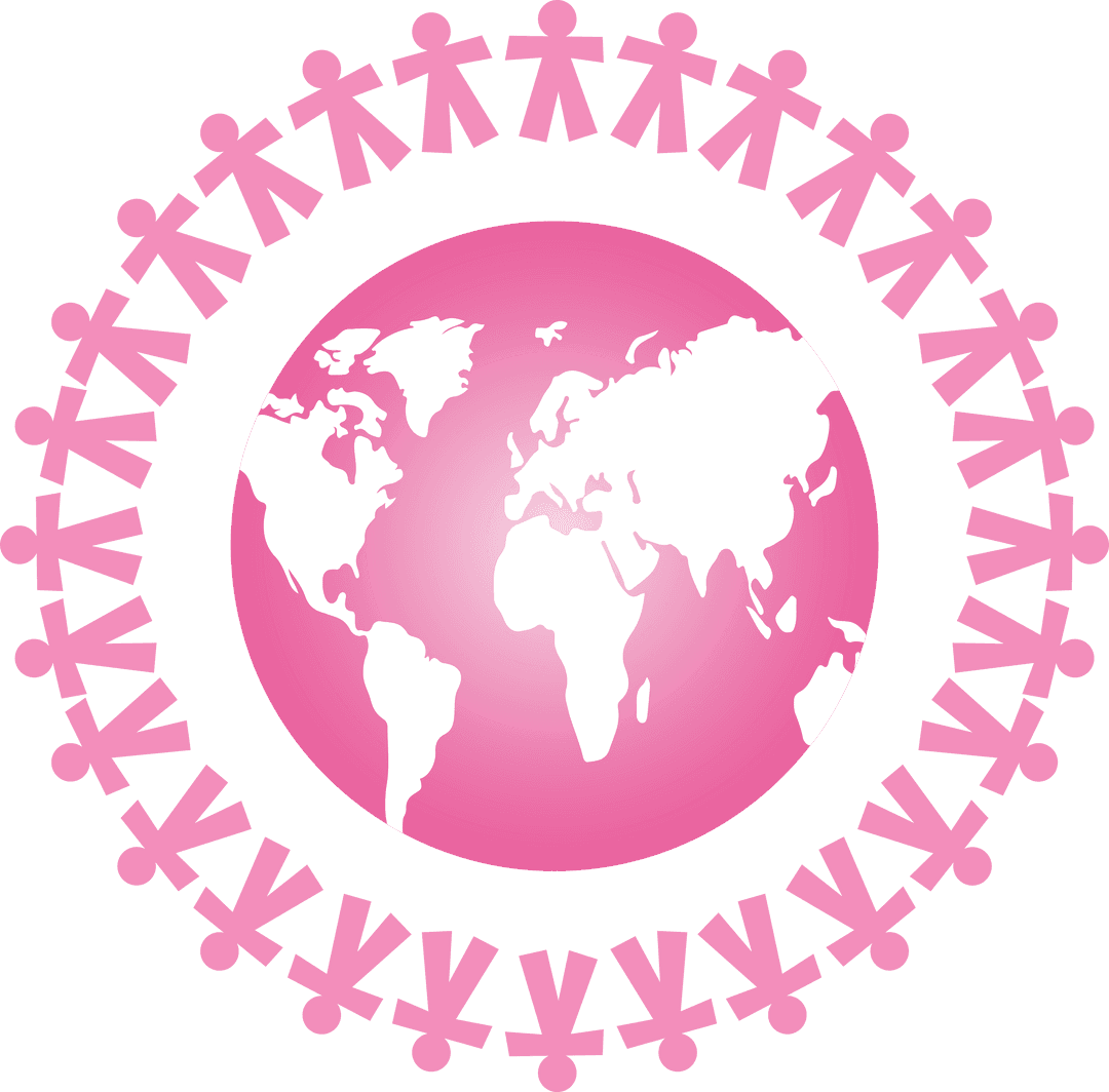 Pink Figures Surrounding Globe Illustrating Connection with Transparent Background
