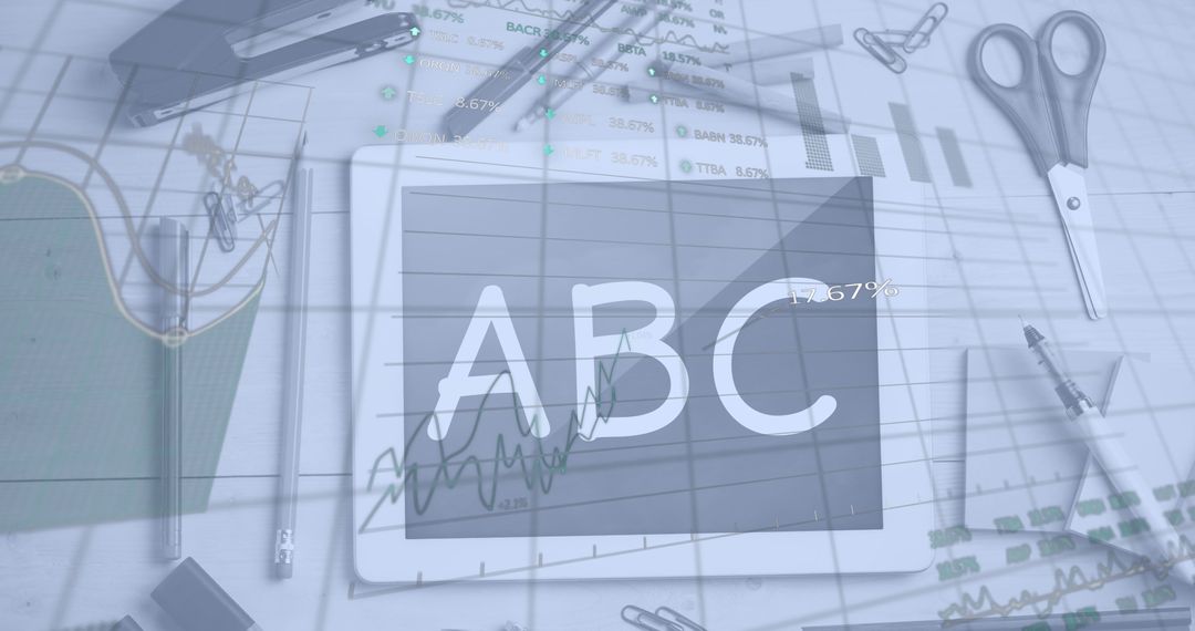 Digital Education Interface with Tablet Screen Displaying ABC