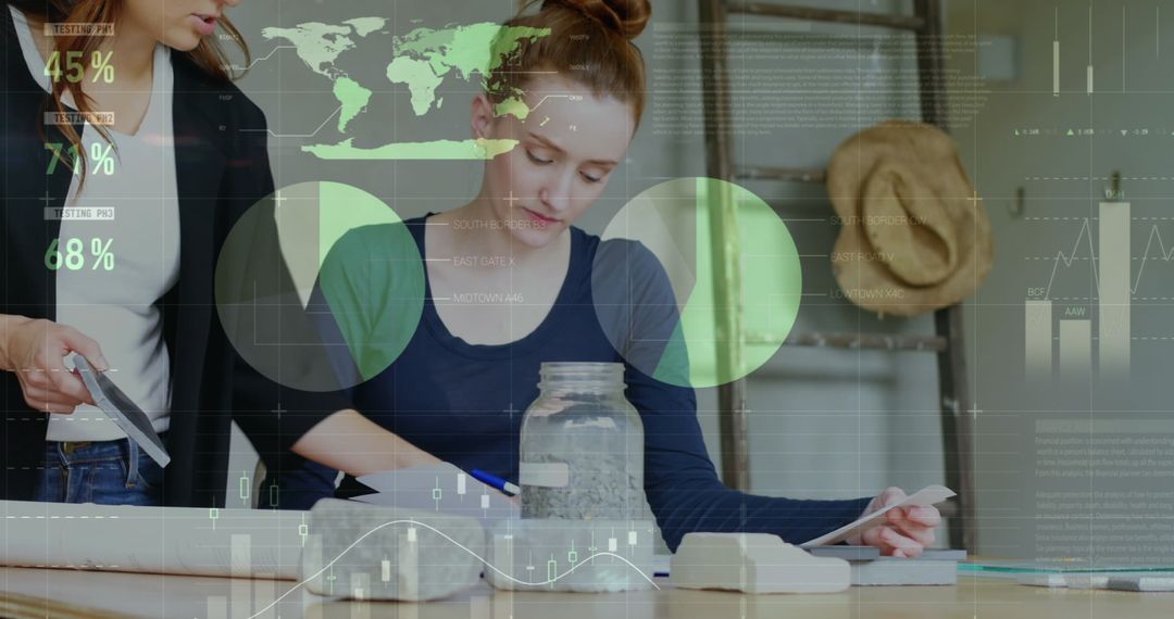 Business Professionals Analyzing Financial Data with Global Technology