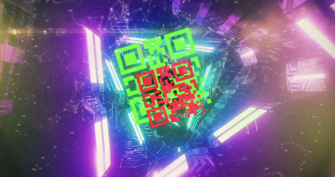 Futuristic Digital QR Code with Neon Tunnel