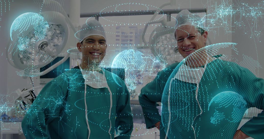 Surgeons with Futuristic Holographic Display in Operating Room