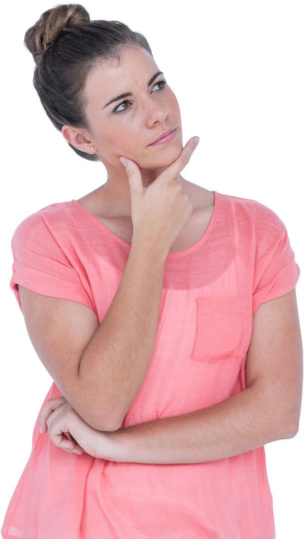 Pensive Transparent Woman in Pink Top Contemplating