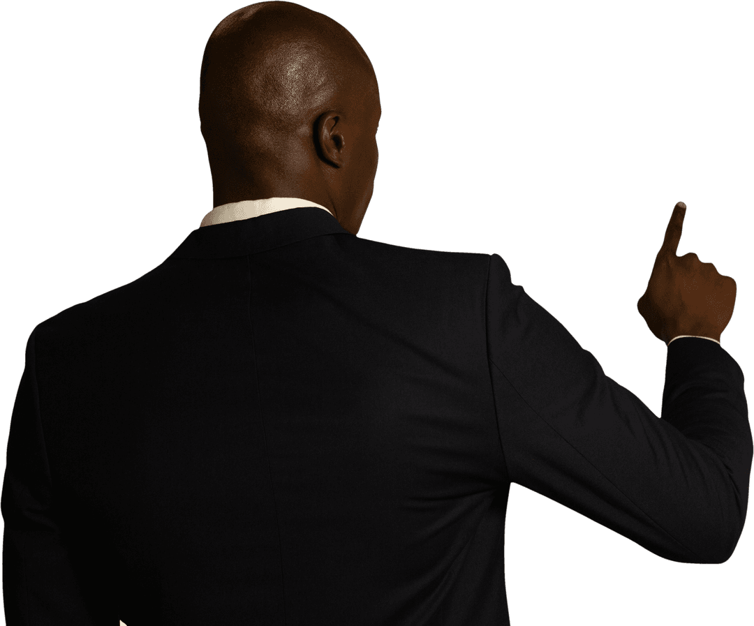 Rear View of Professional Pointing Up on Transparent Background