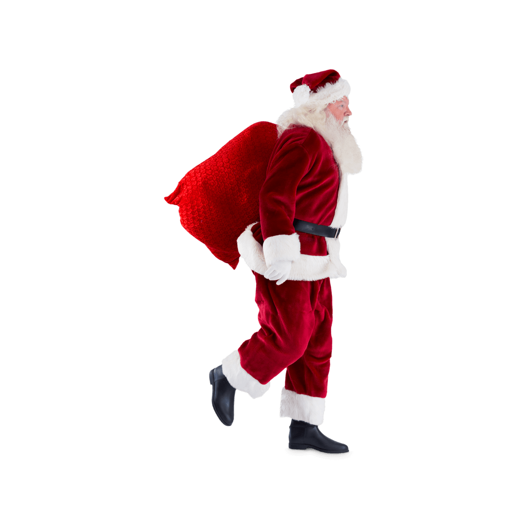 Walking Santa Claus in Red Outfit on Transparent Background
