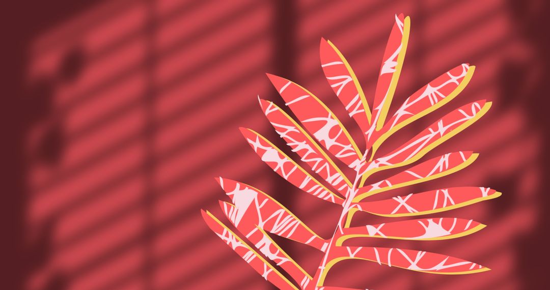 Abstract Palm Leaf on Red with Bold Window Shadings