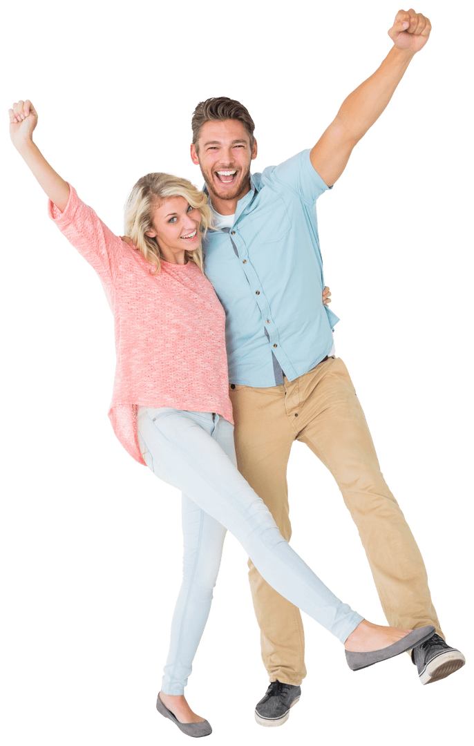 Transparent Smiling Couple Cheering with Joyous Expressions