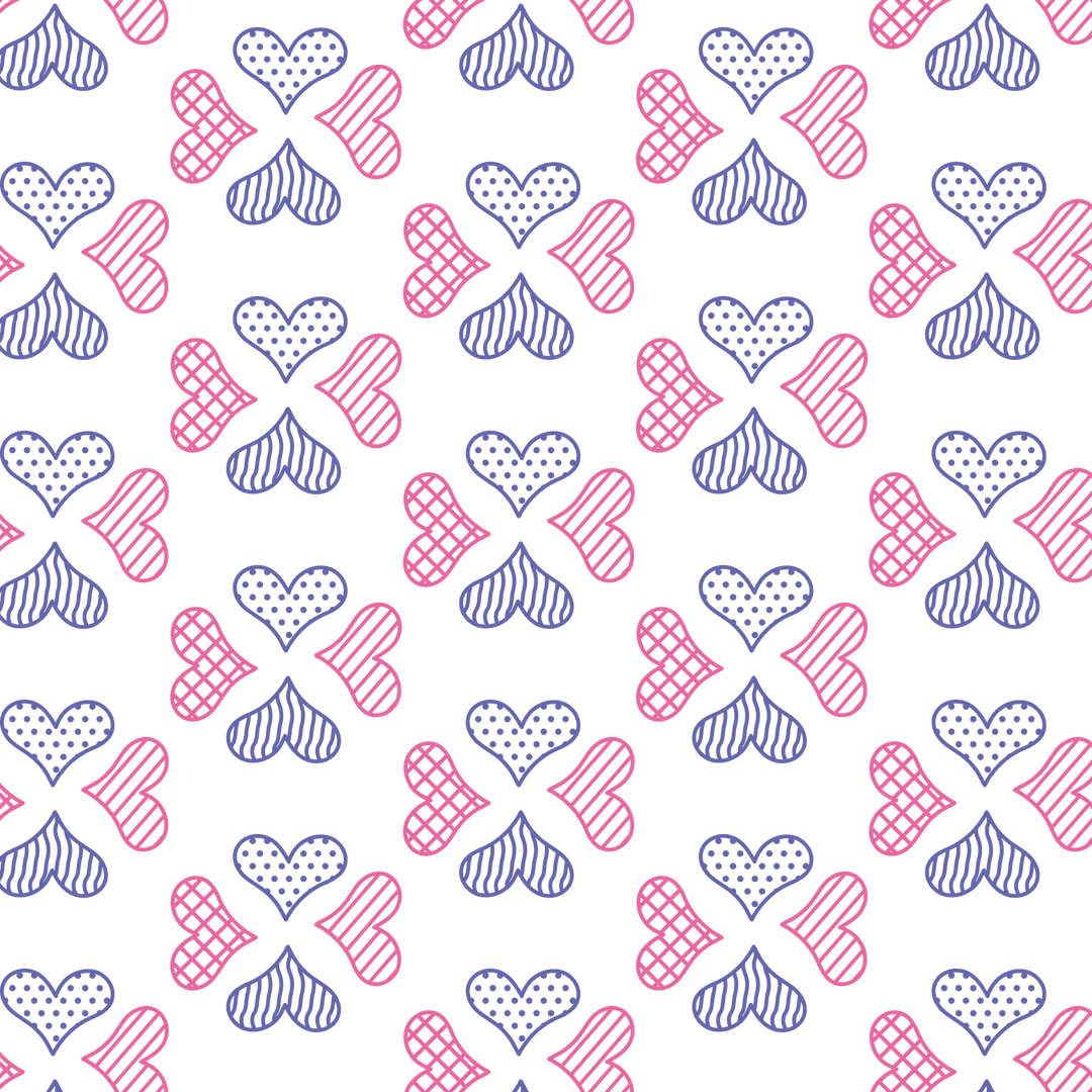 Seamless Blue and Pink Hearts Pattern on Transparent Background