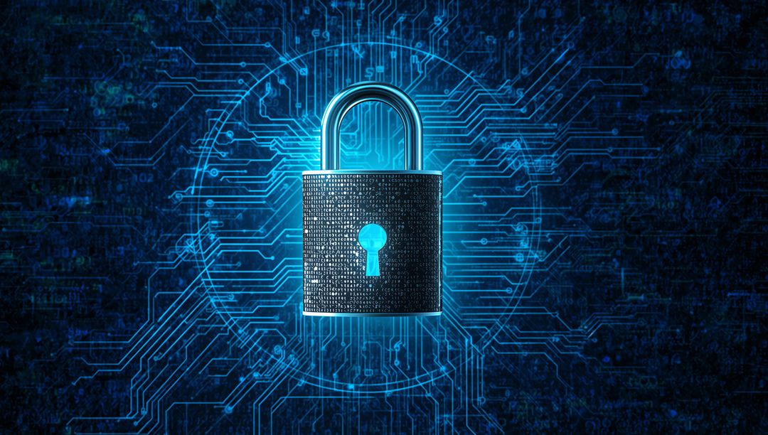 Glowing Padlock on Digital Network Background Symbolizing Cybersecurity