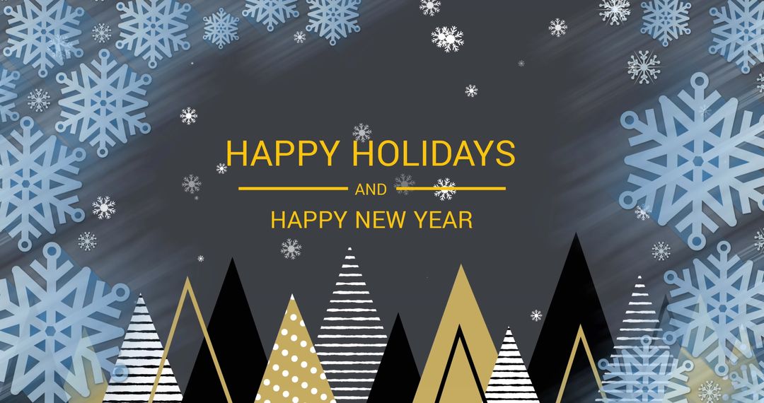 Festive Holiday and New Year Greeting with Snowflakes and Trees