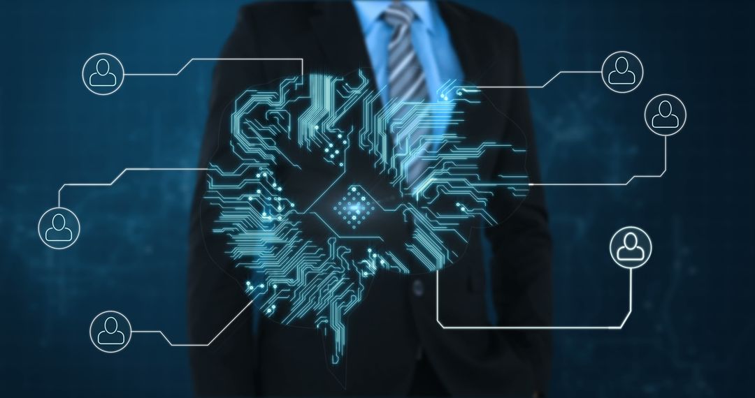 Businessman Seamlessly Integrated with Futuristic Digital Network