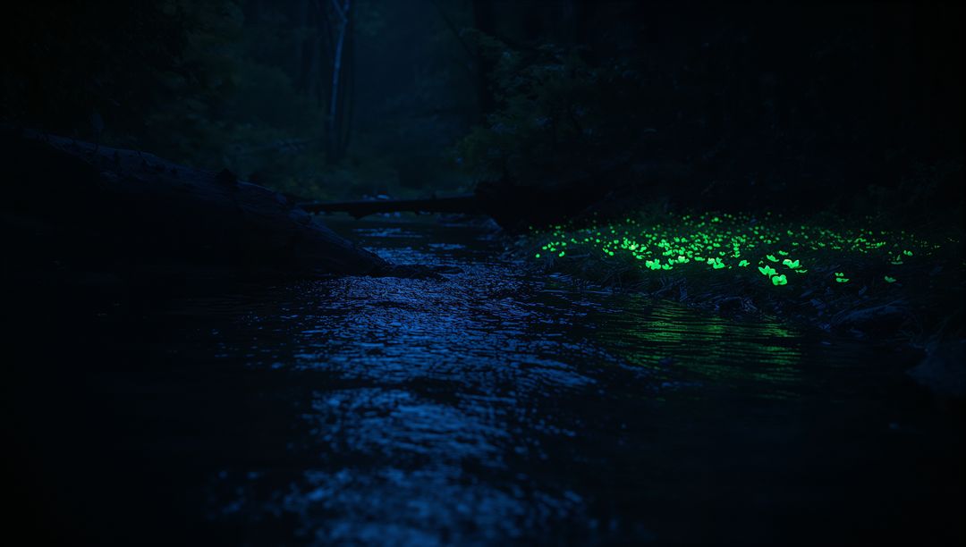 Enchanting Nighttime Forest with Bioluminescent Mushrooms