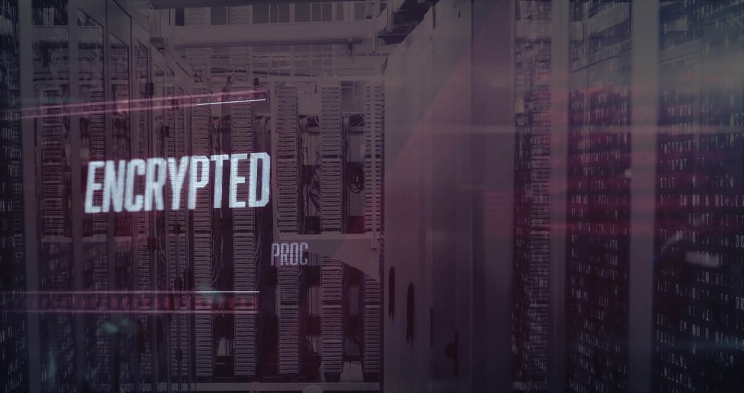 Encrypted Data Processing in Server Room with Pulsing Status Lights