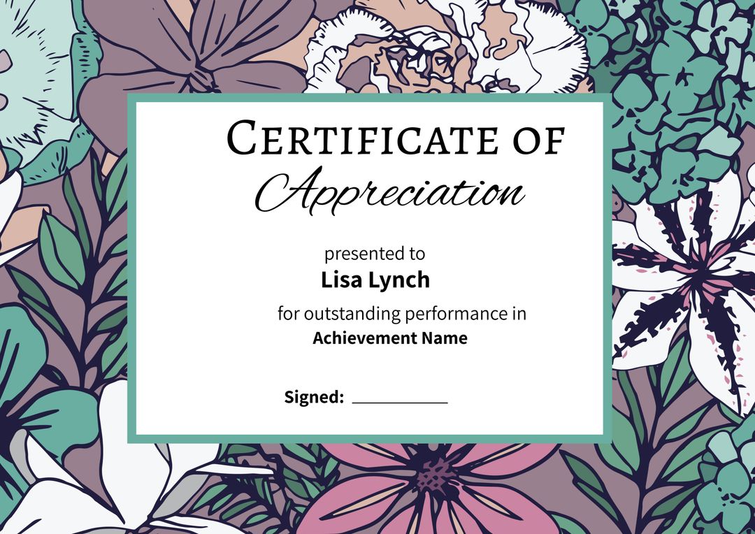 Floral Certificate of Appreciation Template for Achievement Awards - Download Free Stock Templates Pikwizard.com