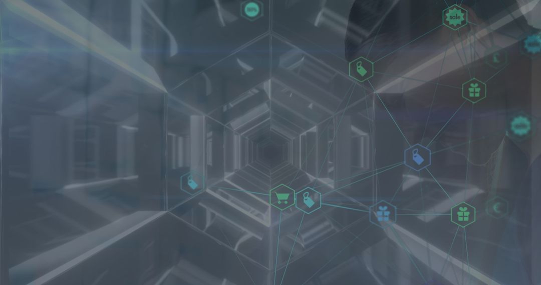 Futuristic Digital Interface with Media Icons and Business Connection