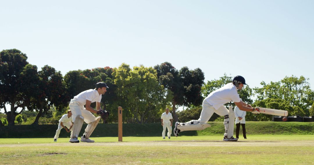 Action-packed Cricket Match with Batsman and Fielders - Free Images, Stock Photos and Pictures on Pikwizard.com