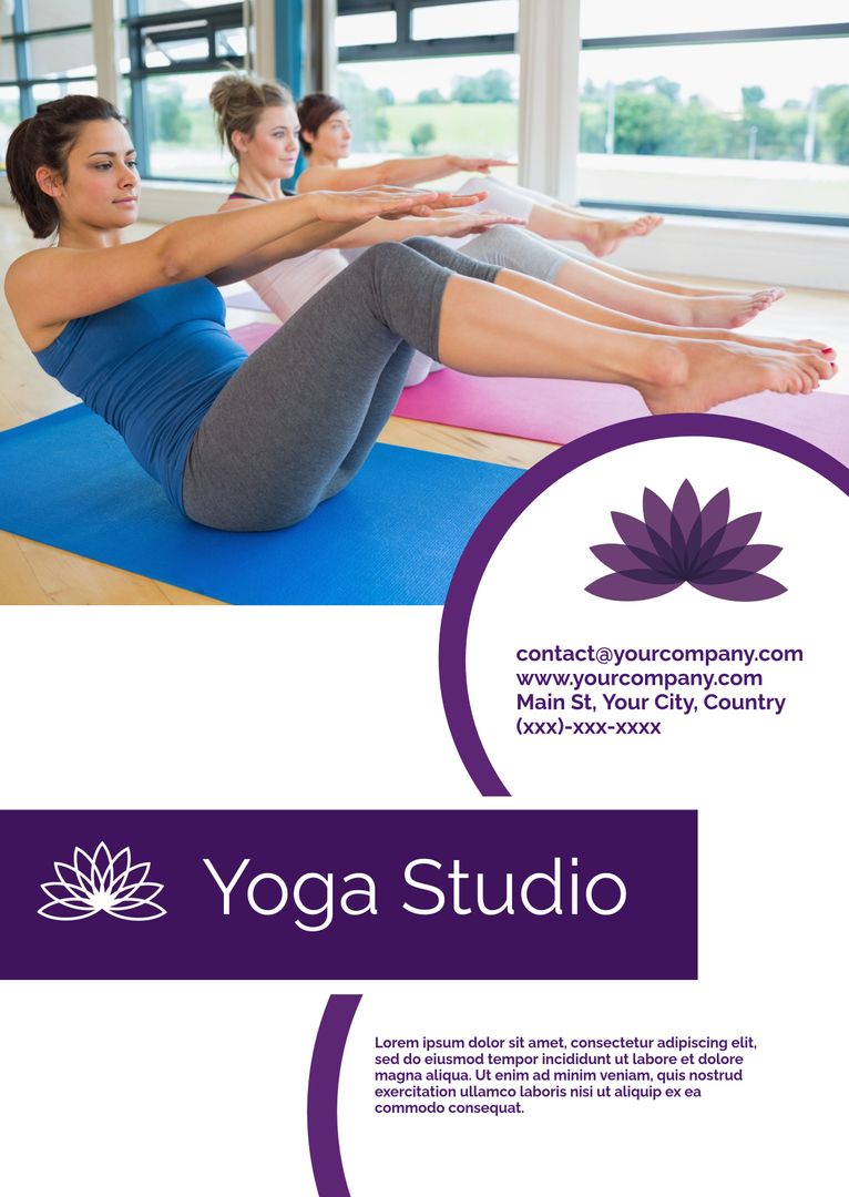 Tranquil Yoga Practice in Studio Setting with Class Details - Download Free Stock Templates Pikwizard.com