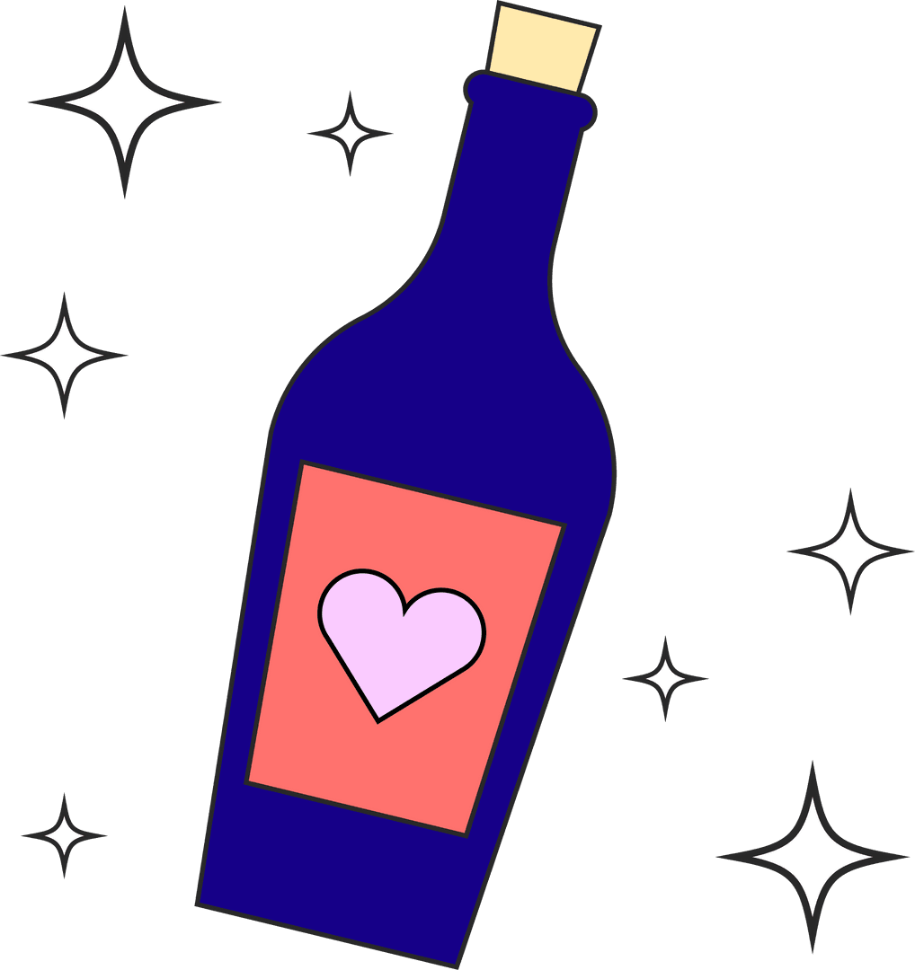 Transparent Blue Bottle with Pink Heart and Stars Illustrations