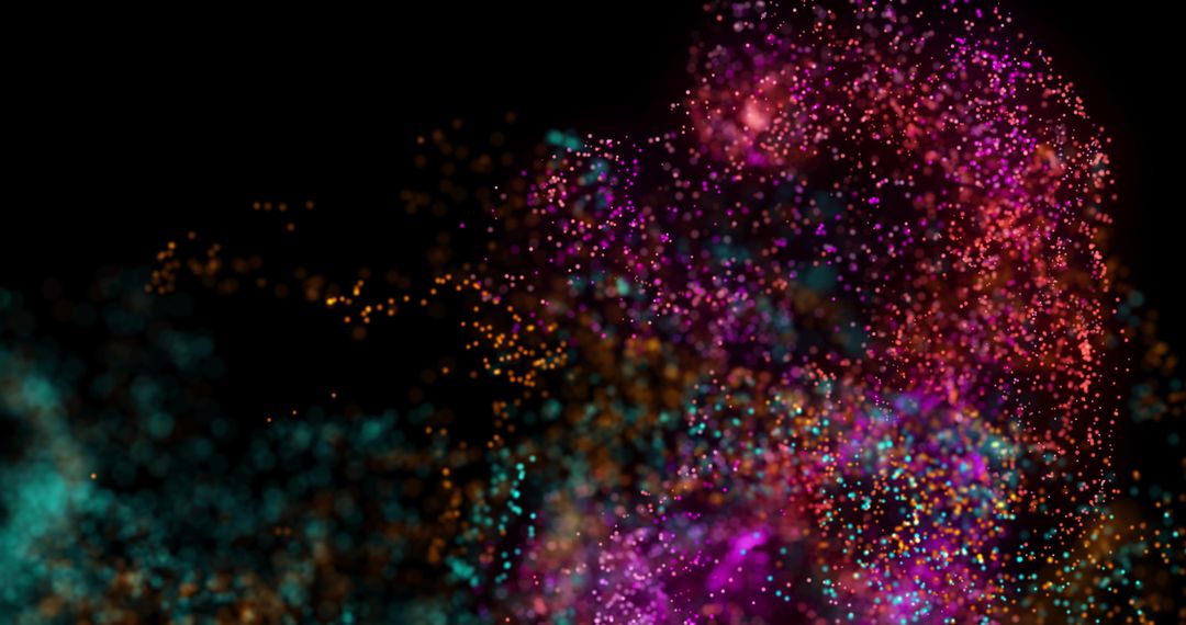 Dynamic Pink and Blue Particle Clouds on Black Backdrop