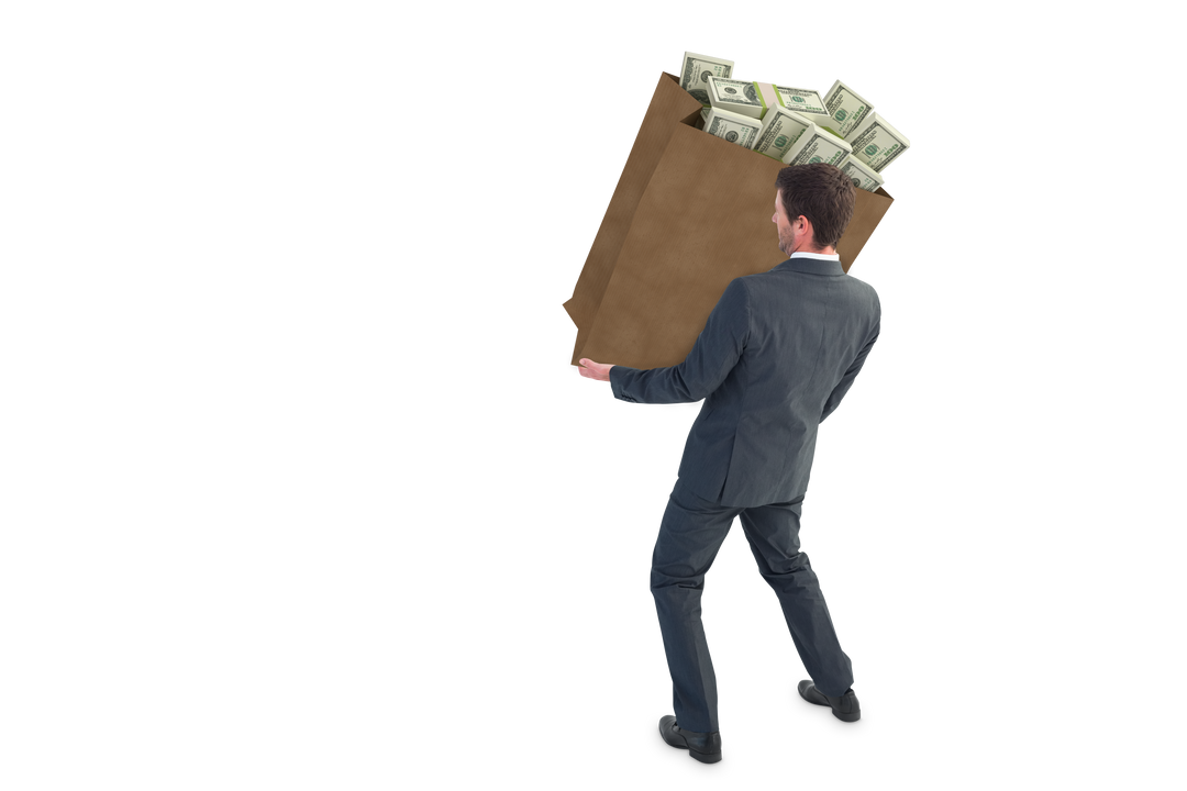 Transparent businessman carrying large bag of dollar bills - Download Free Stock Images Pikwizard.com