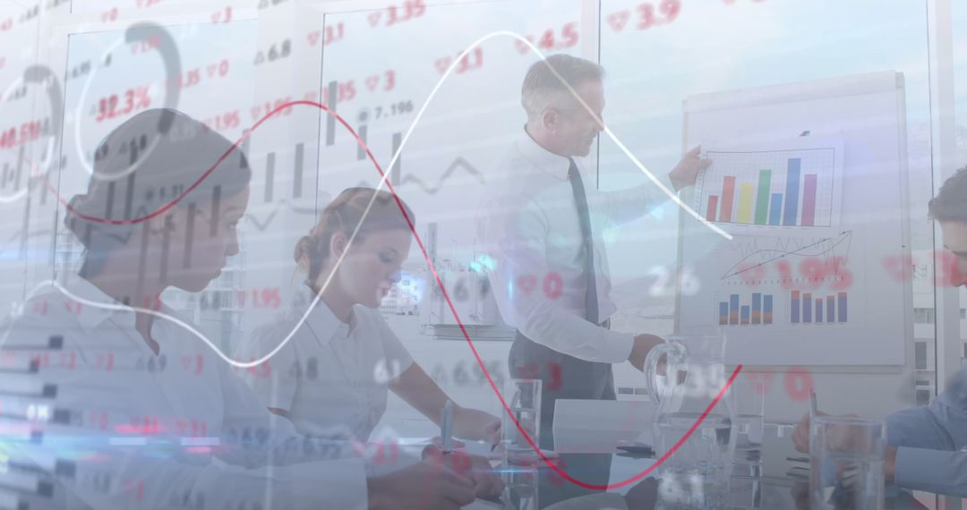 Business Team Analyzing Financial Data Trends in Office Meeting