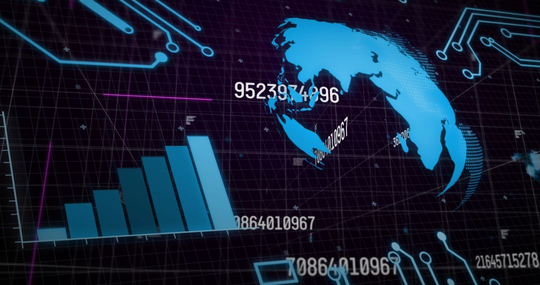Digital Data Process with Rotating Globe and Graph Visualizations