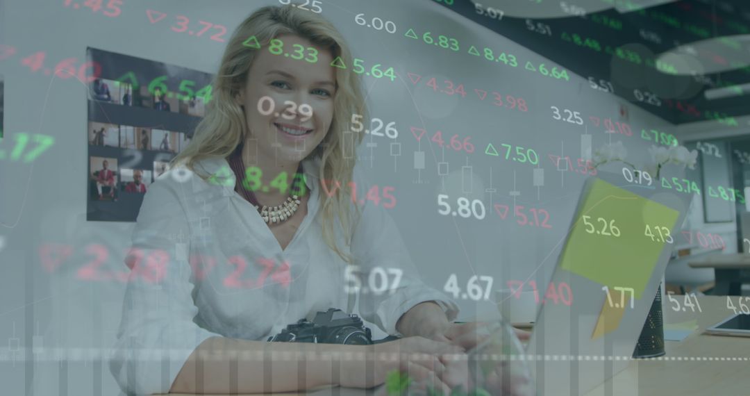 Confident Businesswoman Analyzing Stock Market Trends Using Laptop