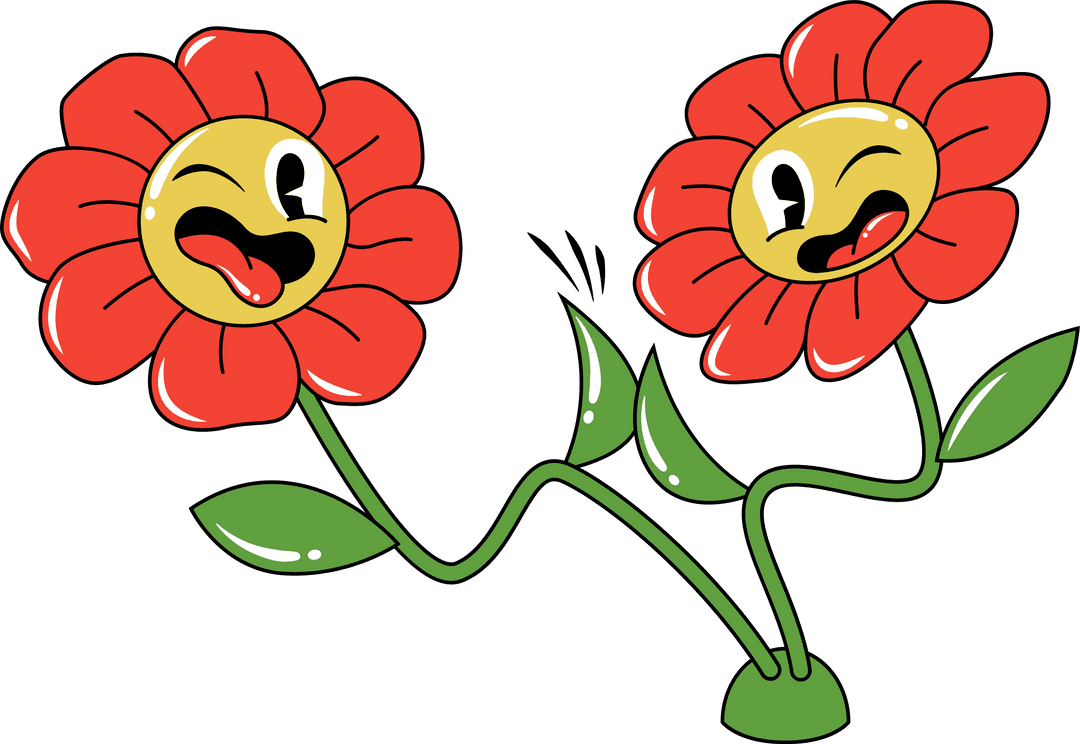 Whimsical Cartoon Flowers Playing on Transparent Background