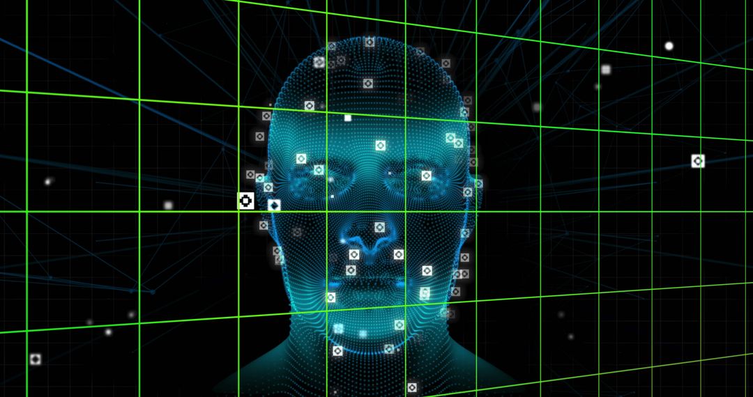 Digital Head with Grid and Data Elements