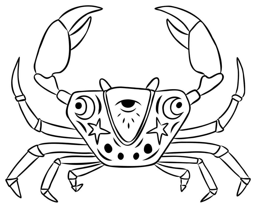 Stylized Black Crab Illustration on Transparent Background