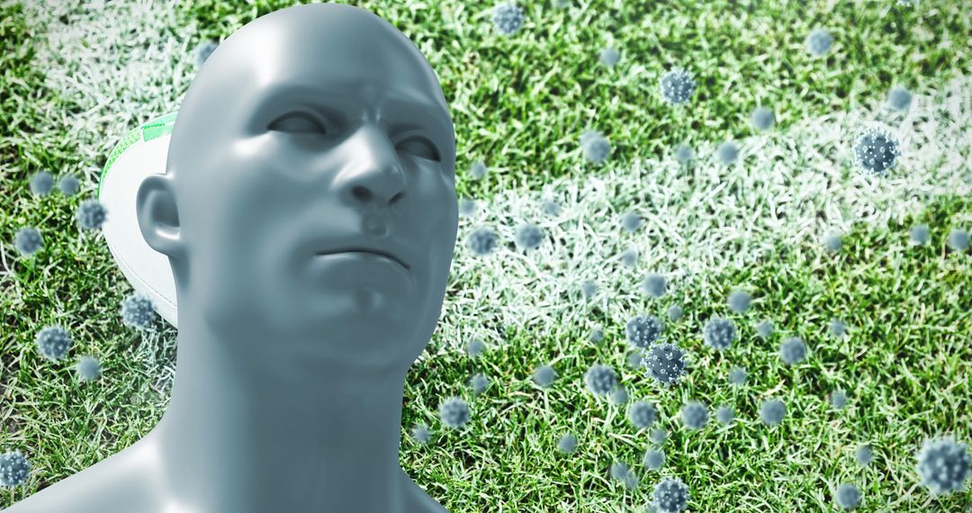 Abstract Sculpture in Grass with Floating Spheres