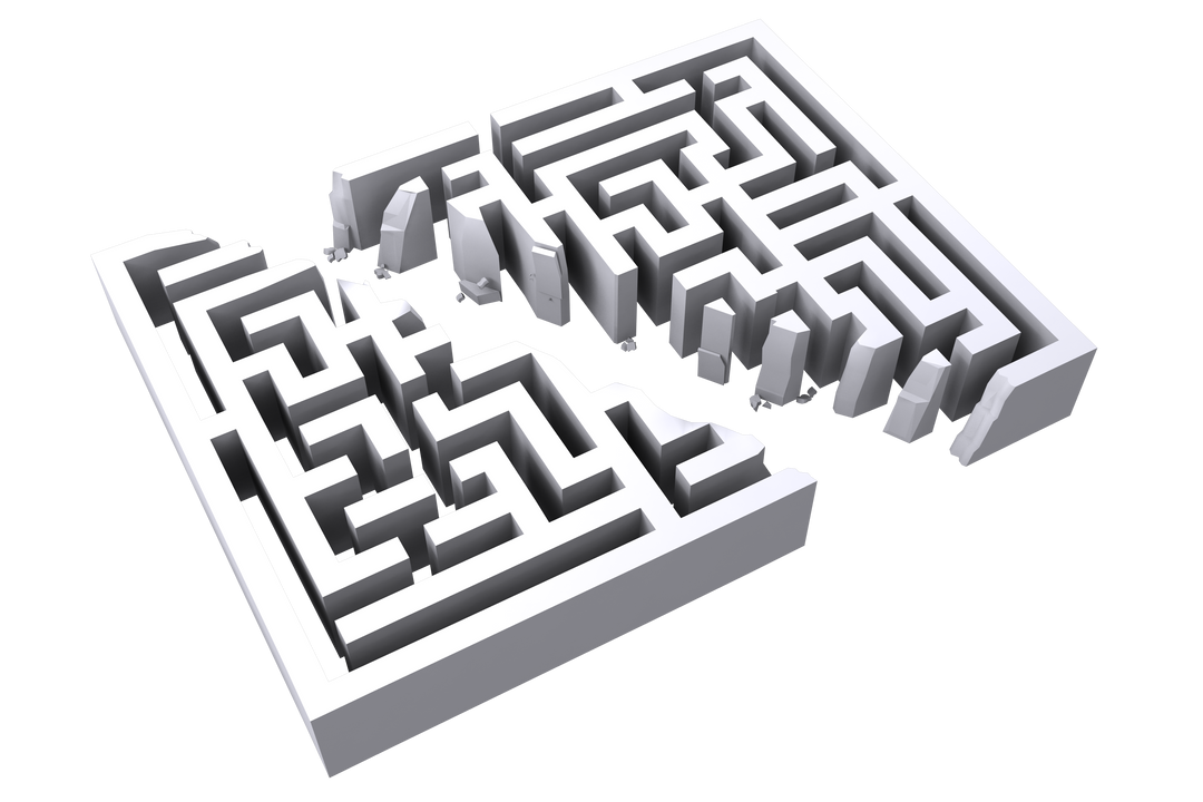 White Broken Maze on Transparent Background, Symbolizing Obstacles and Challenges - Download Free Stock Images Pikwizard.com