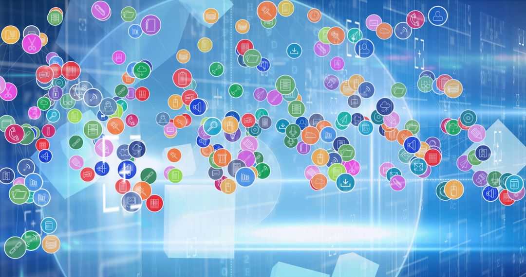 Digital Network of Technology and Communication Icons