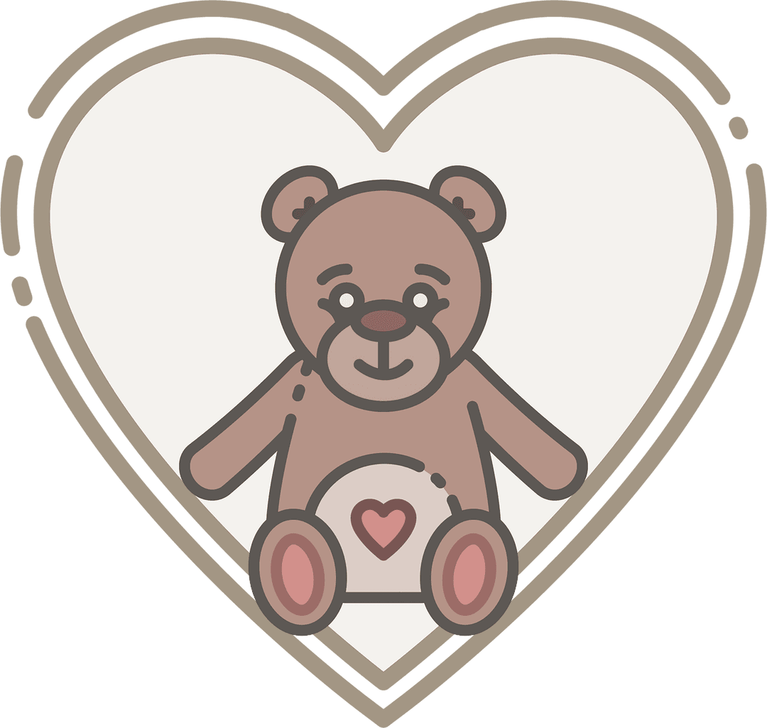 Teddy Bear in Heart with Transparent Background for Romantic Designs