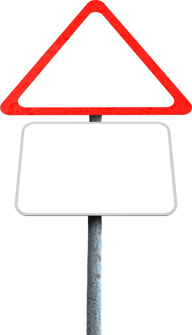 Transparent Traffic Sign with Blank Panels and Warning Symbol