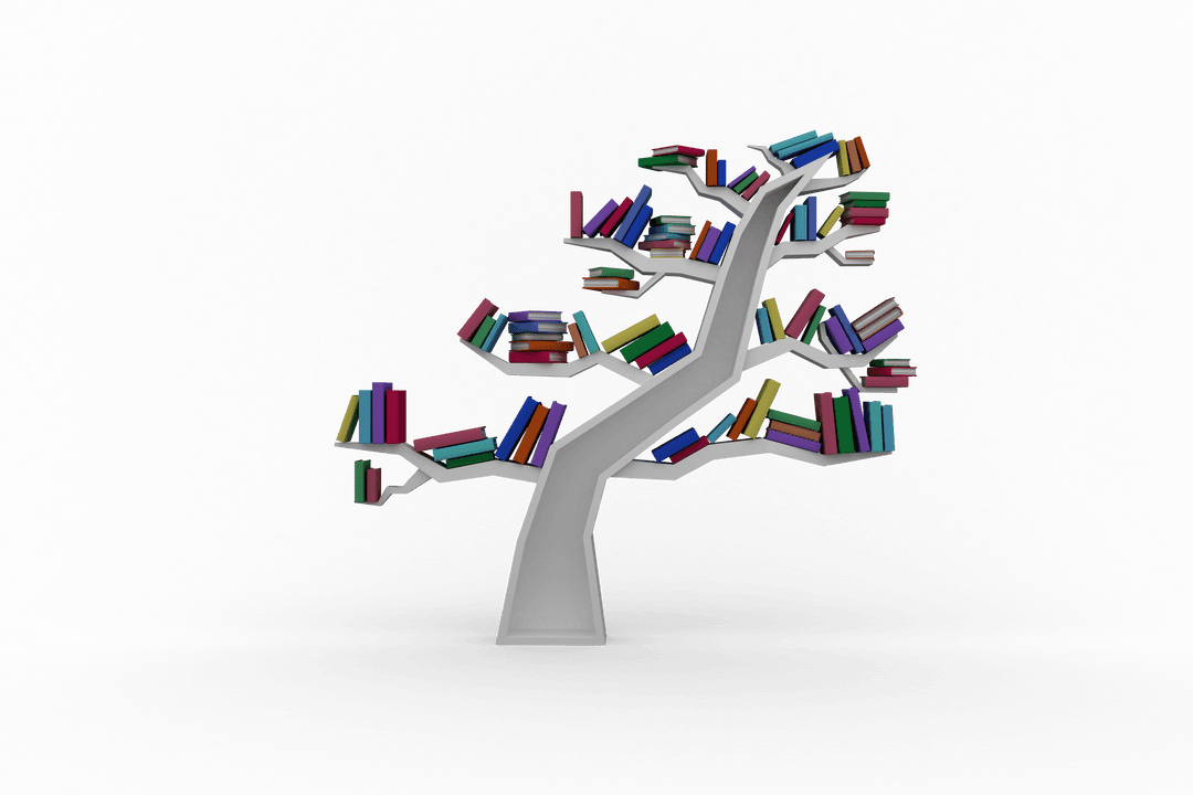Transparent Tree Bookshelf with Colorful Books Illustration