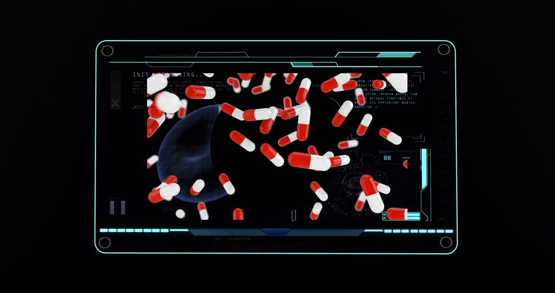 Digital Interface Analyzing Red and White Pills on Futuristic Screen