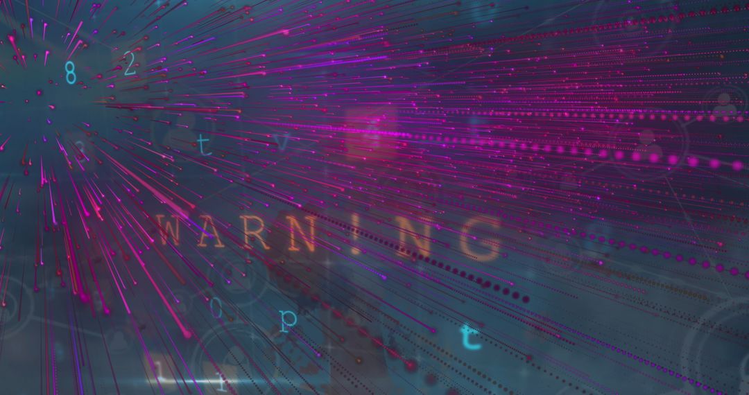 Abstract Cybersecurity Visual with Radiating Data Streaks and Warning Text