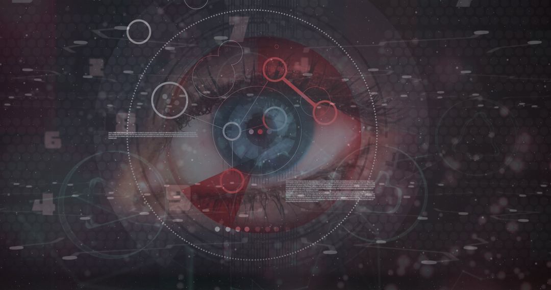Futuristic Human Eye with Digital Interface Overlay in Abstract Background