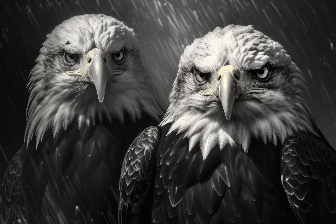 Two Bald Eagles Staring in Rainy Weather, Monochrome - Free Images, Stock Photos and Pictures on Pikwizard.com