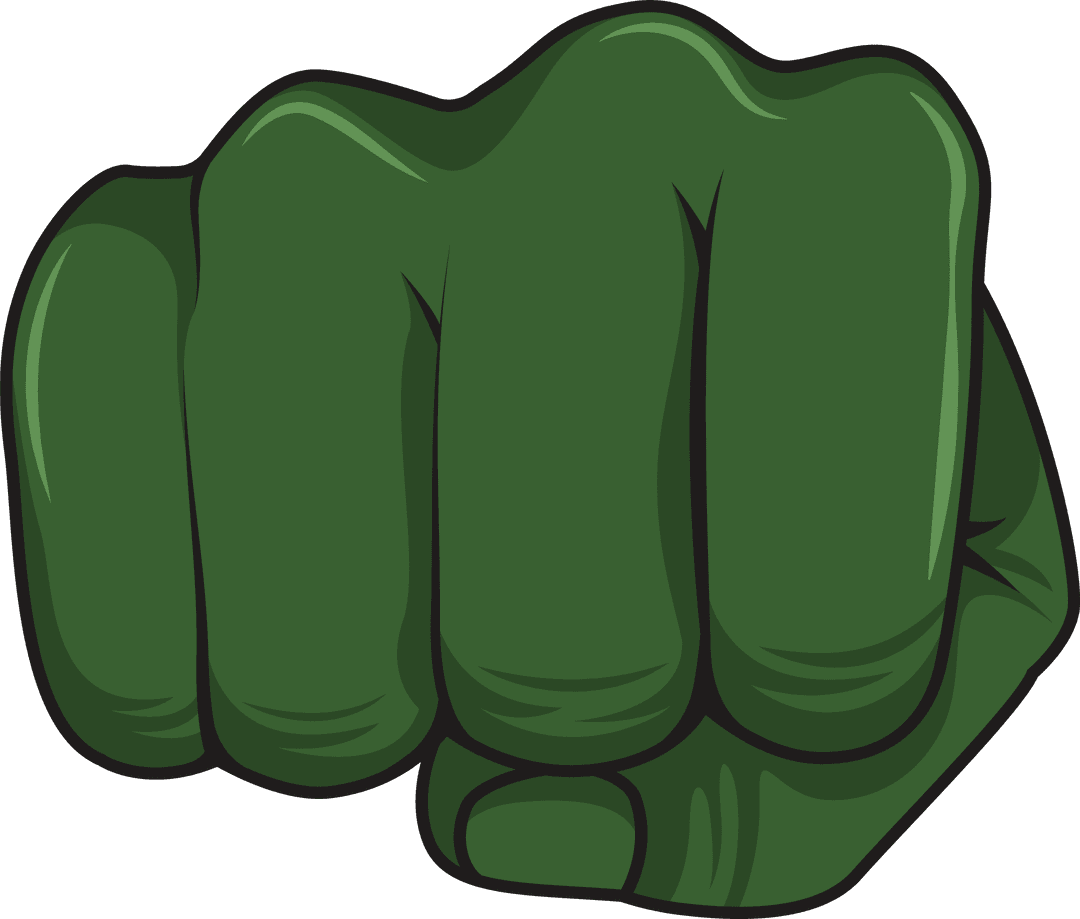Green Cartoon Fist Illustration with 3D Look on Transparent Background