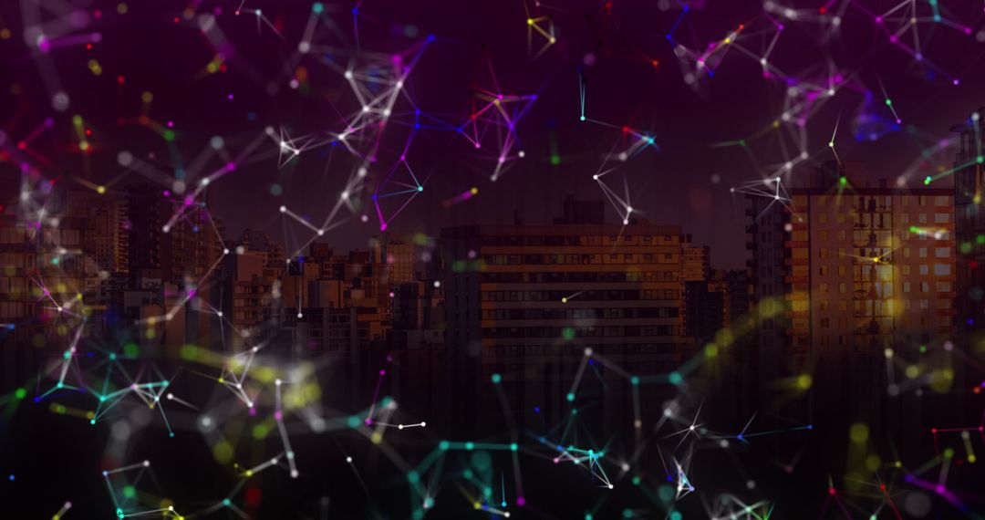 Futuristic Cityscape with Digital Network Illustration