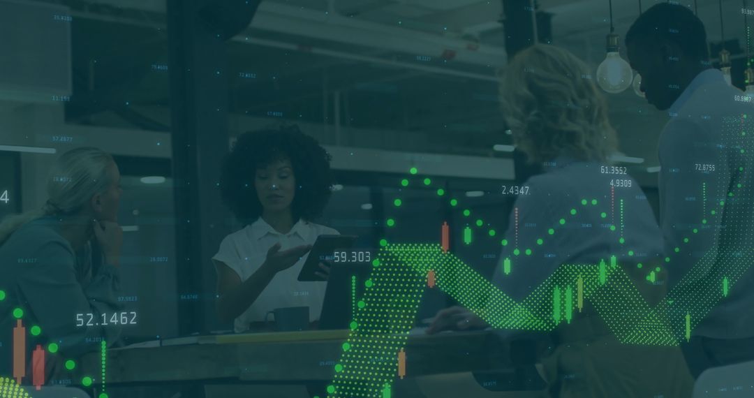 Team Analyzing Financial Charts in Modern Office Environment