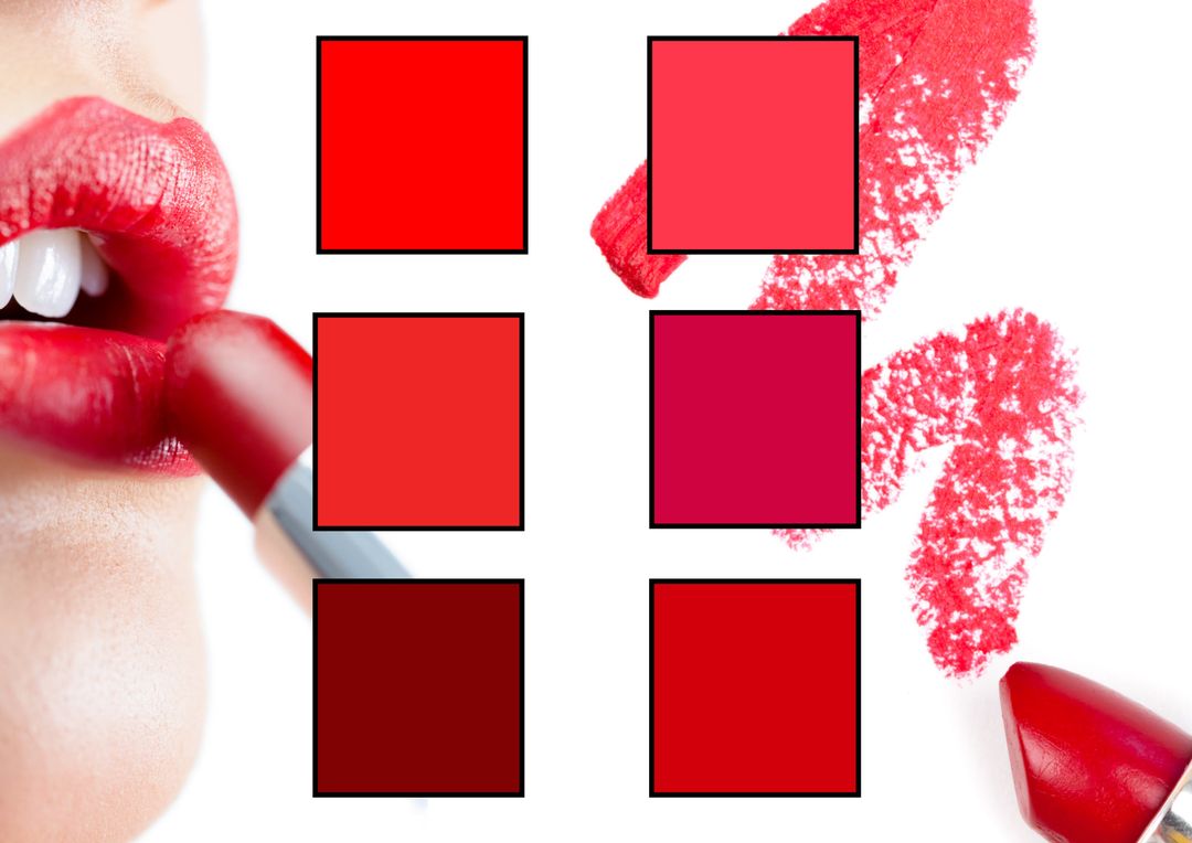 Close-Up of Red Lipstick Application with Color Swatches - Download Free Stock Templates Pikwizard.com