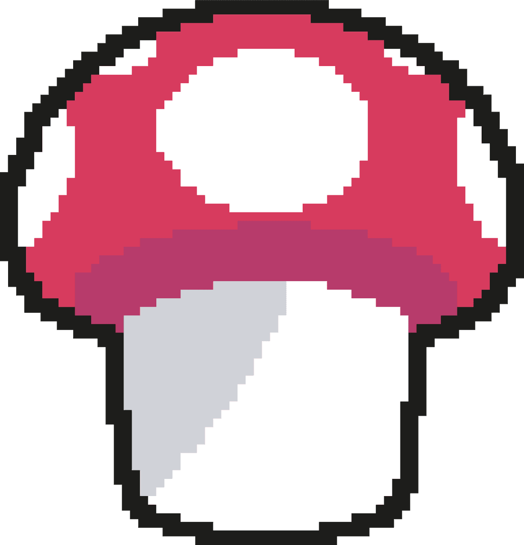 Pixelated Red Mushroom Icon on Transparent Background