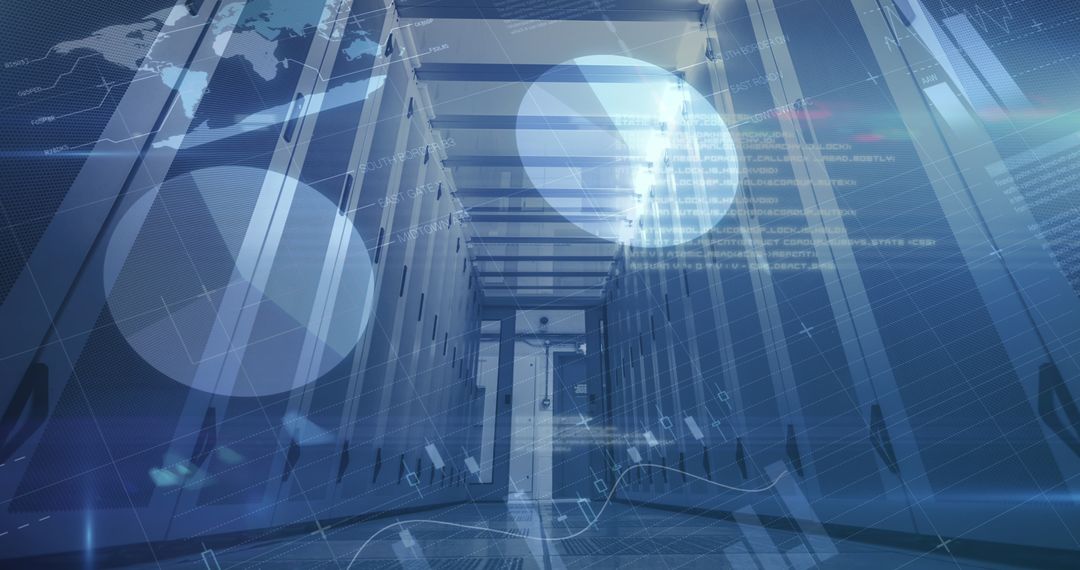 Abstract Financial Data Overlay in Server Room