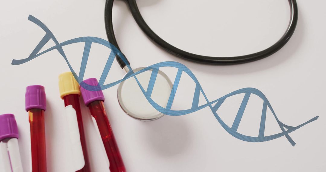 Digital DNA Concept with Vials and Stethoscope on White Background